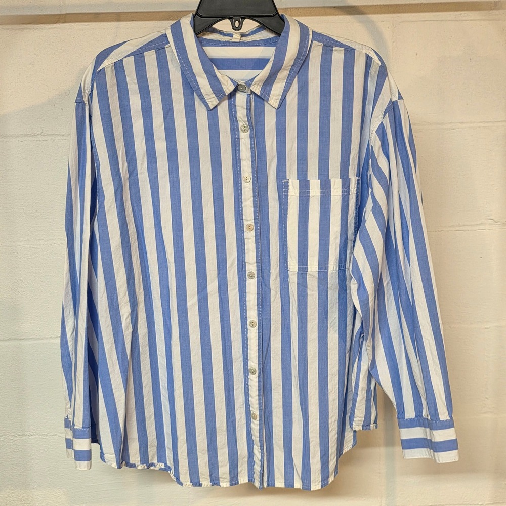 Maurices Womens 1X Blue White Striped Button Down Shirt Long Sleeve Collared - Picture 1 of 11